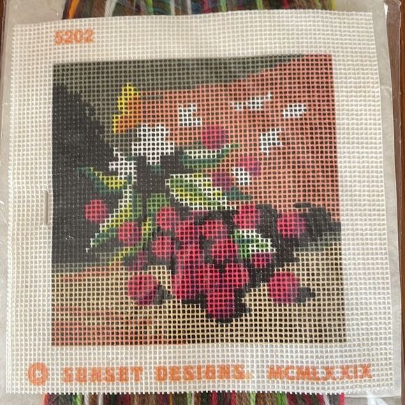Vtg 1979 new in packaging Jiffy Needlepoint “Cherries and Blossoms” kit - Picture 3 of 6